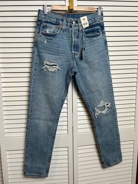 Levi's 501 S Skinny High Rise Distressed Blue Jeans Womens Size 26X28 NWT